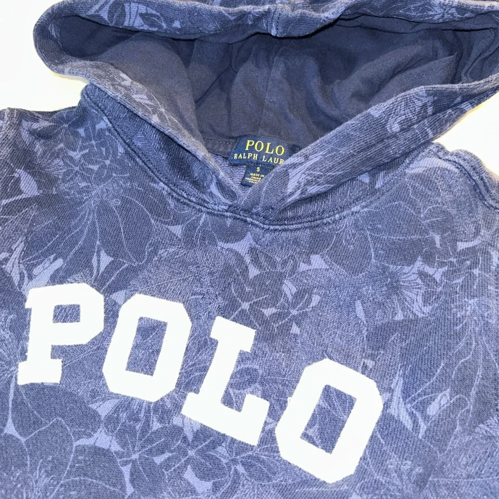 Polo Ralph Lauren Kids Boys Navy Logo Tropical Pattern Pullover Hoodie  Sz‎ 8